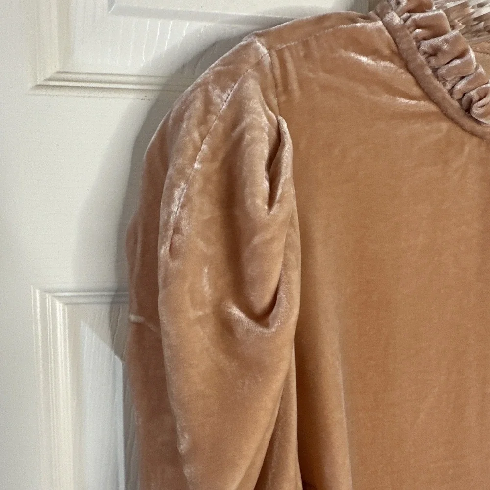 Ulla Johnson Gilles Velvet Puff Long Sleeve Blouse in Peach Size‎ 4